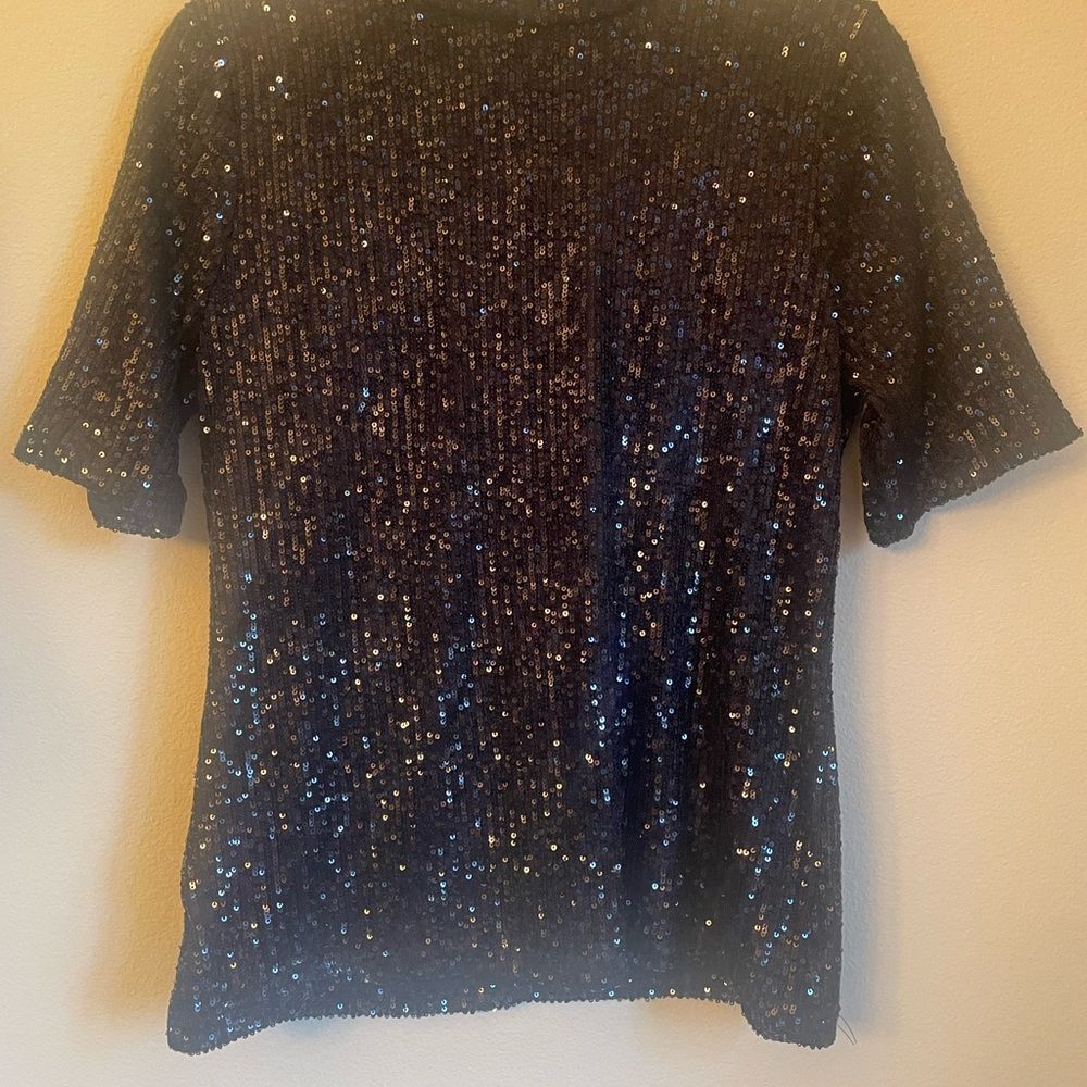 Calvin Klein Black Sequin Short Sleeve knit Top size s